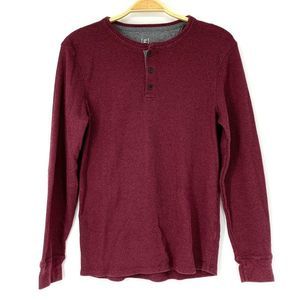 Mens George Thermal Henley burgundy Size Small Shirt Long Sleeve 3852 Top